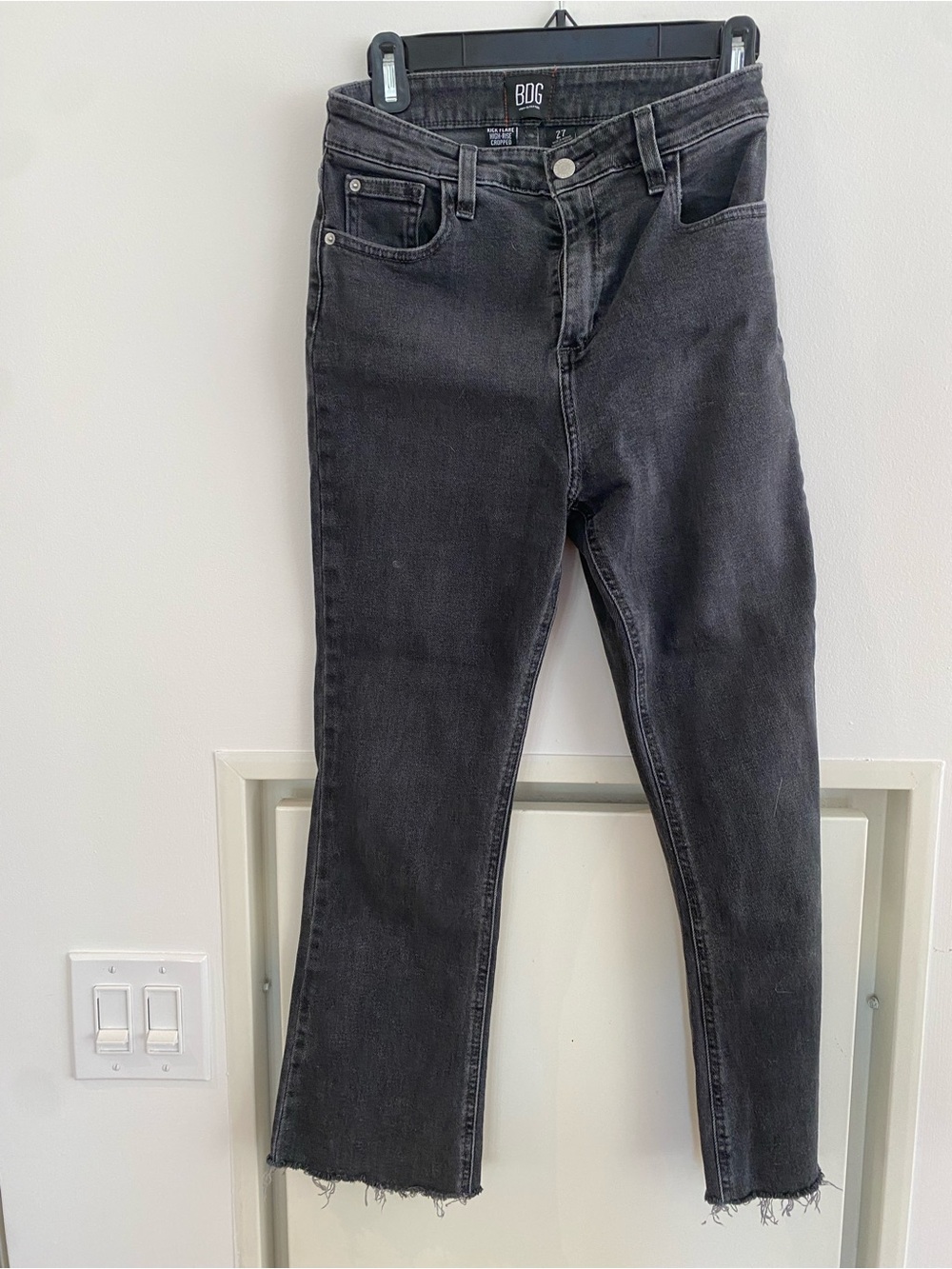 BDG Cropped High-Rise Flare Jeans in Charcoal Black